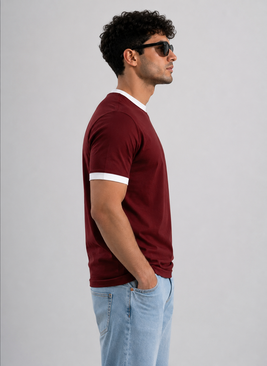 Ringer Tee Burgundy X White
