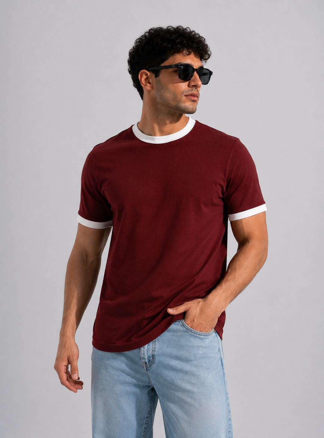 Ringer Tee Burgundy X White