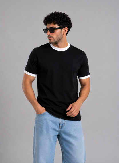 Ringer Tee Eggplant x White